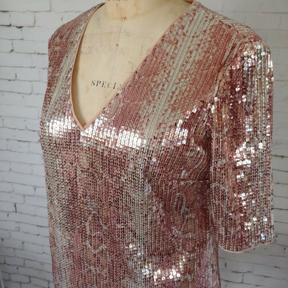 ❤️SOLD❤️Donna Morgan Copper Pink Sequins Animal - Picture 2 of 7